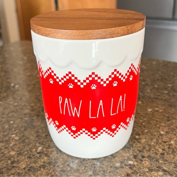NEW Rae Dunn - PAW LA LA - Canister with Wooden Lid - So Cute! 🐾 - Picture 1 of 9